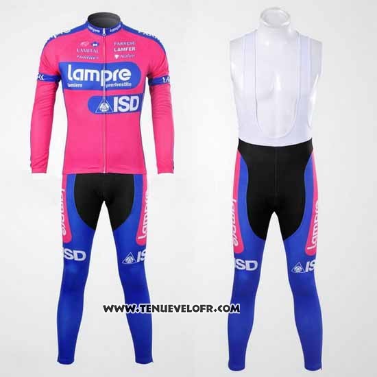 2012 Maillot Ciclismo Lampre ISD Rose et Azur Manches Longues et Cuissard
